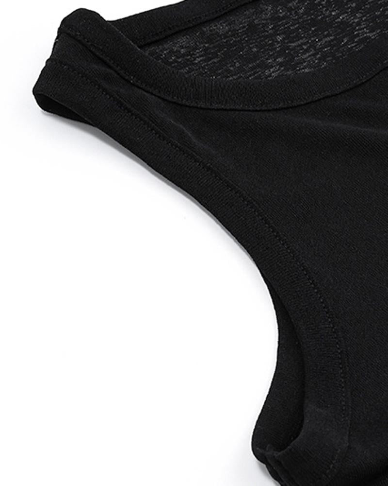 Slit-Detail Mesh Button-Detail Top