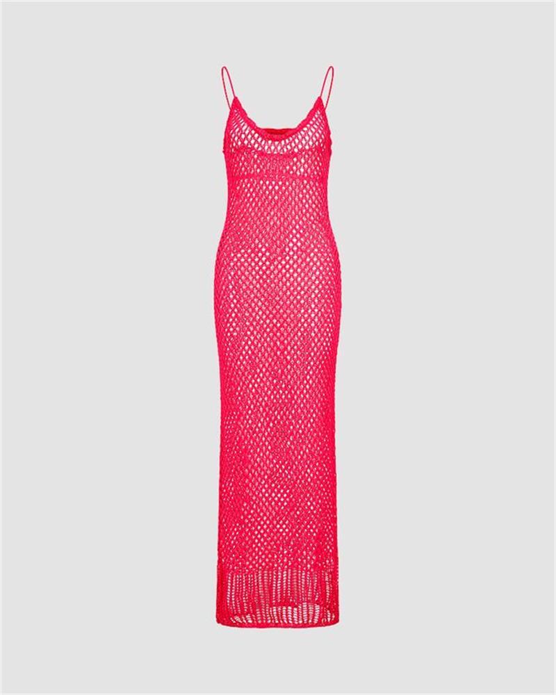 Crochet Strappy Mesh Maxi Dress