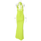 V-Neck Floral-Appliqué Maxi Dress with an Open Back