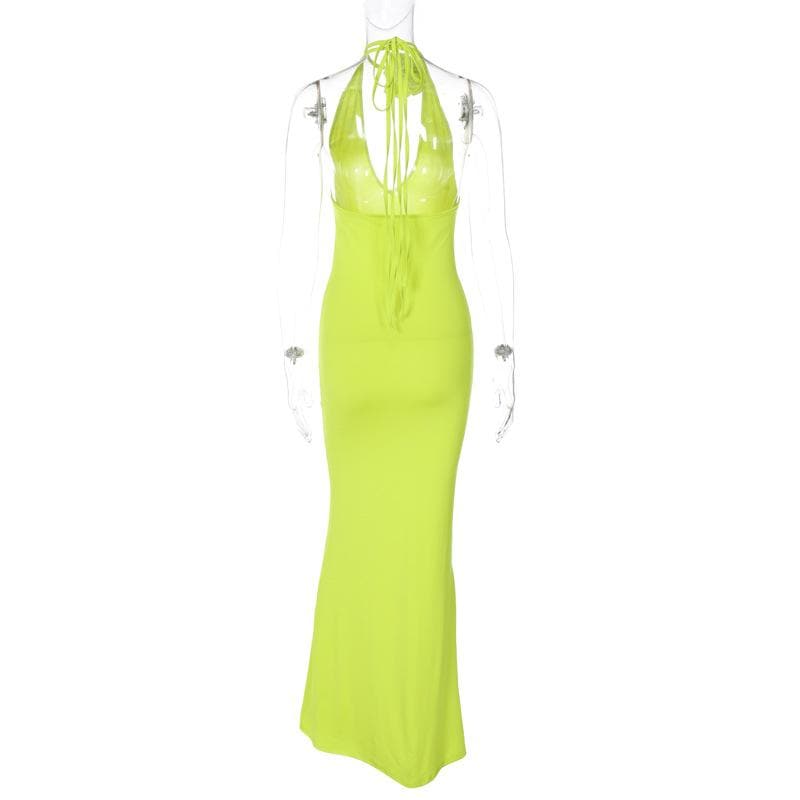 V-Neck Floral-Appliqué Maxi Dress with an Open Back