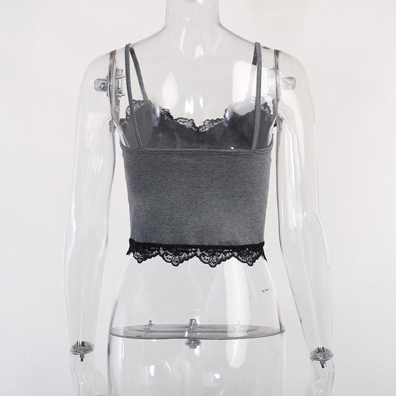 Abstract-Print Lace Strappy Cami Top