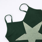 Star-Print Ribbed Strappy Cami Top with a V-Neck