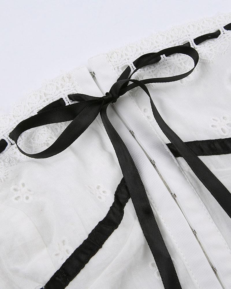 Strapless Cropped Top with Ribbon Details