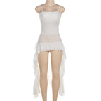 Square-Neck Lace Strappy Mini Dress with Panel Details