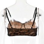 Lace Strappy Sheer Top & Skirt Set with a V-Neck