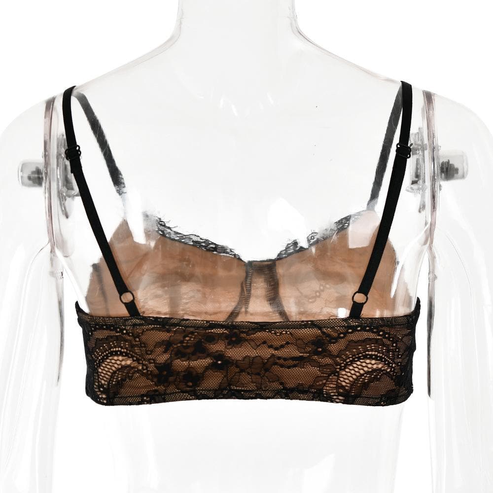 Lace Strappy Sheer Top & Skirt Set with a V-Neck