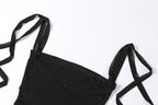 Strapless Bandage-Style Mesh Top with Lace-Up Details