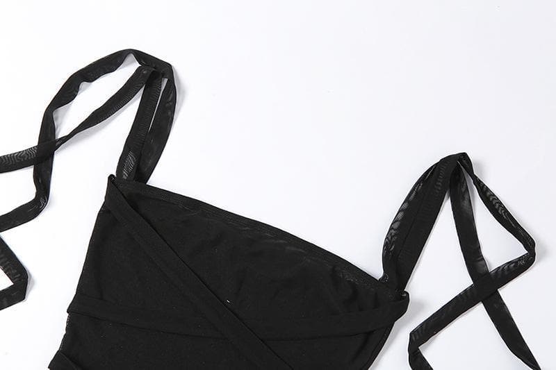 Strapless Bandage-Style Mesh Top with Lace-Up Details