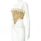 Floral Lace Ruffled Corset Top with Lace-Up Details