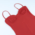 Sweetheart-Neck Strappy Ruched Mini Dress with an Open Back