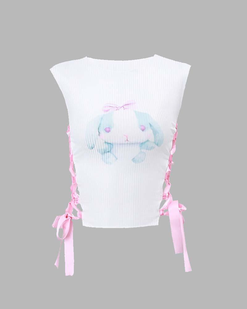 Satin Graphic Top with Lace Details