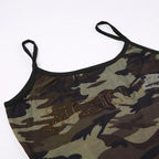 Camo-Print Strappy Cropped Cami Top with a Scoop Neck