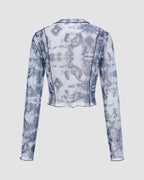 Abstract-Print Mesh Long-Sleeve Top