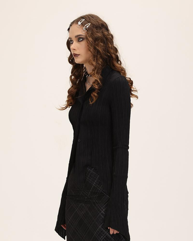 Knit Collared Long-Sleeve Shirt