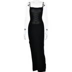 Square-Neck Strappy Open-Back Maxi Dress with a Split Detail