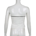 Strapless Open-Back Contrast-Detail Top with Button Details