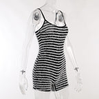 Striped Strappy Contrast-Detail Romper with an Open Back