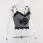 Abstract-Print Lace Strappy Cami Top