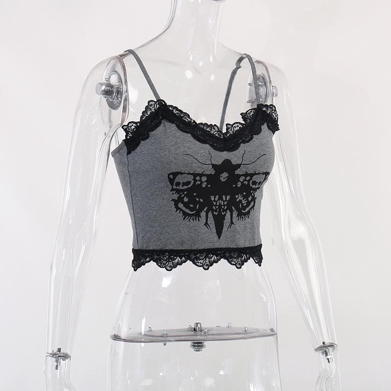 Abstract-Print Lace Strappy Cami Top