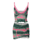Tie-Dye Lace Strappy Top & Skirt Set with a V-Neck