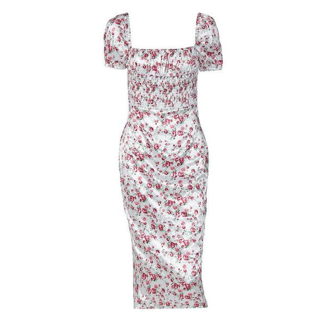 Floral Square-Neck Satin Midi Dress Main image