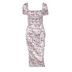 Floral Square-Neck Satin Midi Dress