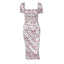 Floral Square-Neck Satin Midi Dress