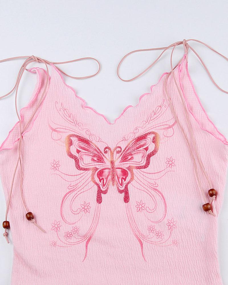 Strappy Cropped Top with Butterfly Details