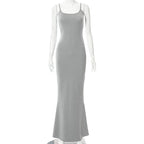 Mermaid Strappy Sleeveless Maxi Dress with a Square Neck