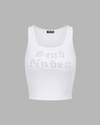 Lettered Strappy Tank Top with Rhinestone Accents