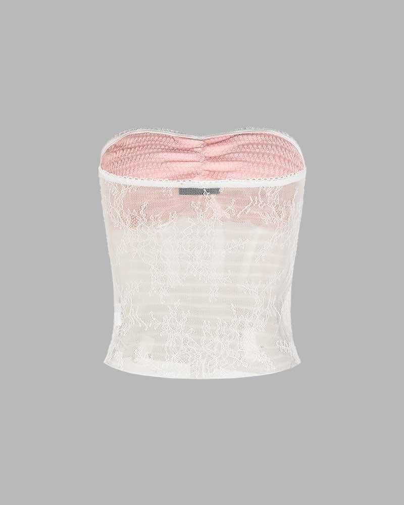Lace Strapless Top with Ruffle Details