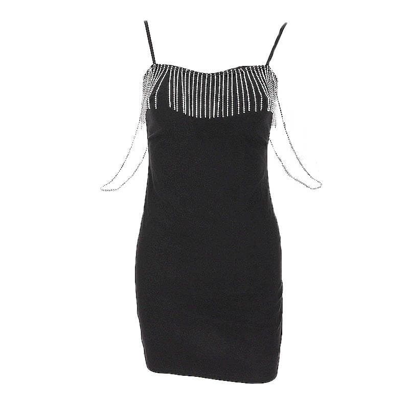 Sweetheart-Neck Strappy Fringed Dress