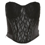 Sweetheart-Neck Strapless Zip-Front Corset Top with Lace Details