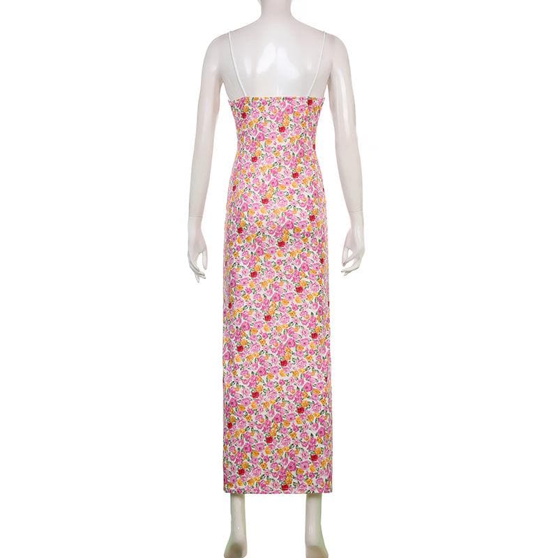 Printed Strappy Open-Back Dress with a V-Neck
