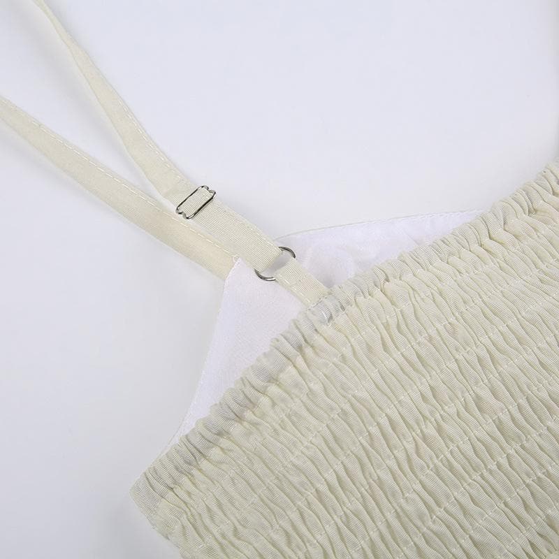 Strappy Ruffled Ruched Cami Top with a V-Neck