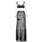 Lace Strappy Sheer Top & Skirt Set with a V-Neck
