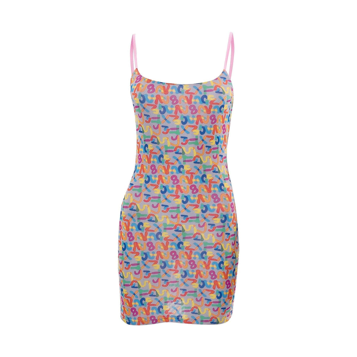 Lettered Square-Neck Strappy Mini Dress