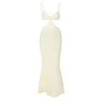 Waffle-Texture Strappy Open-Back Midi Dress with Cutout Details