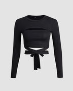 Cropped Wrap-Style Crop Top with Cutout Details