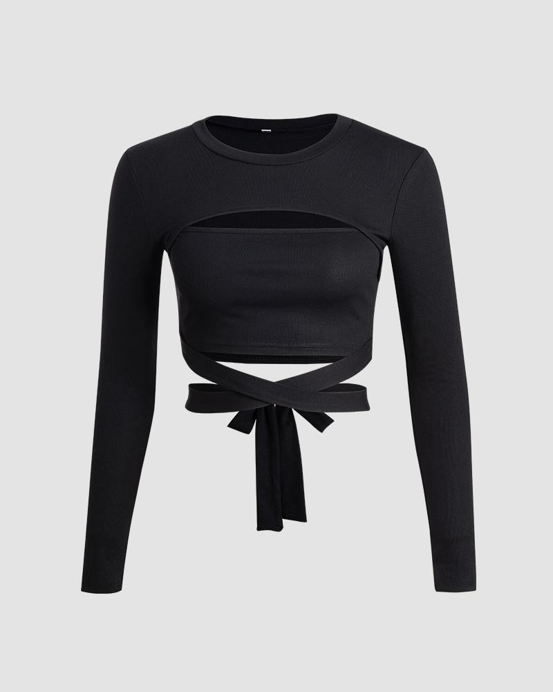 Cropped Wrap-Style Crop Top with Cutout Details
