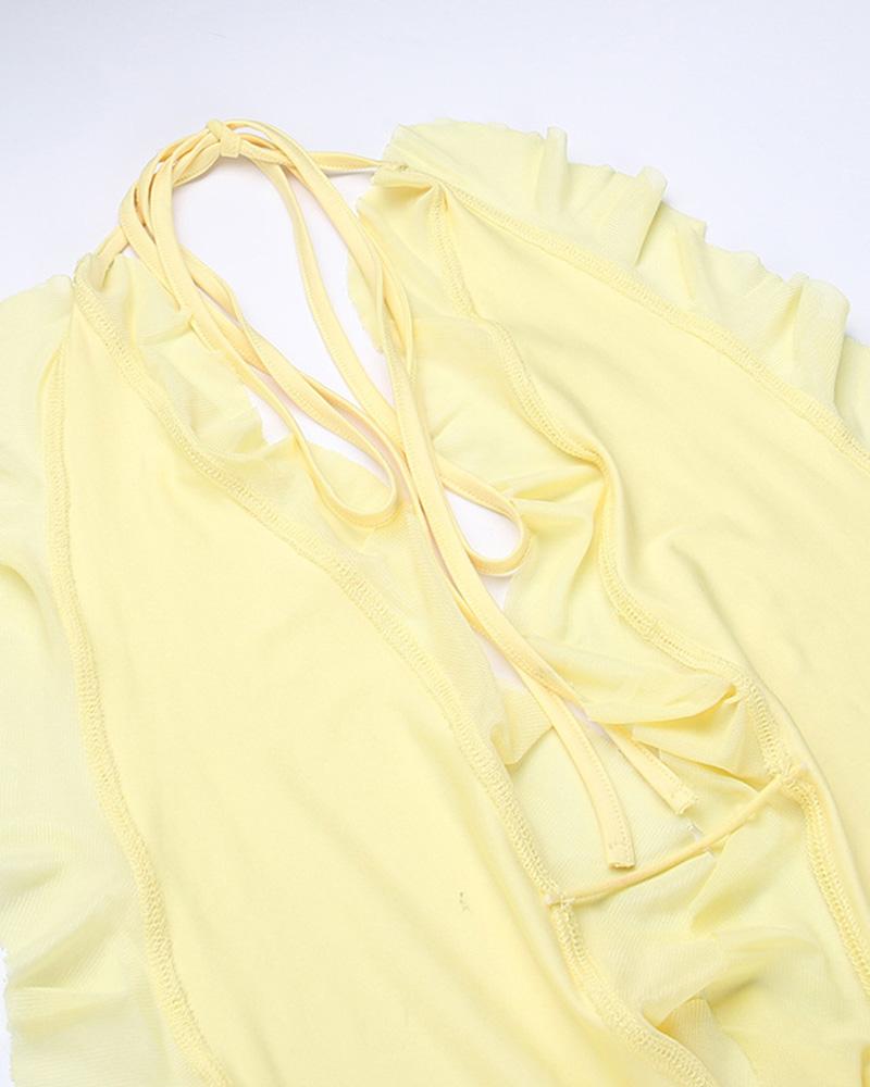 Halterneck Ruffled Short-Sleeve Dress