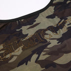 Camo-Print Strappy Cropped Cami Top with a Scoop Neck