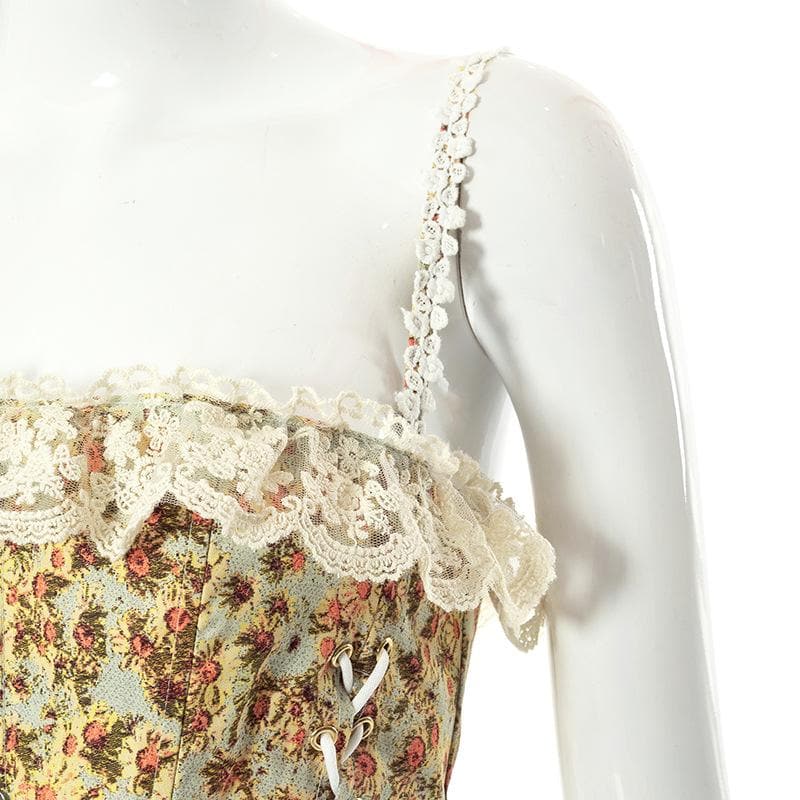 Floral Lace Ruffled Corset Top with Lace-Up Details