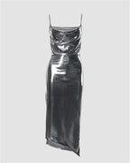 Cowl-Neck Long-Sleeve Maxi Dress with a Split Detail