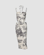 Printed Corset-Style Cropped Co-Ord Set