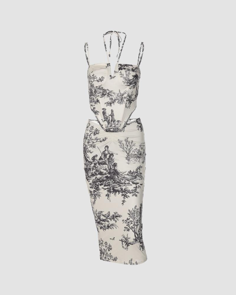 Printed Corset-Style Cropped Co-Ord Set