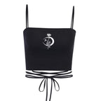 Ribbed Strappy Cropped Cami Top with Embroidery