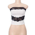 Lace Strapless Paneled Top with an Open Back