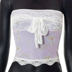 Floral Strapless Sheer Top with Lace Details