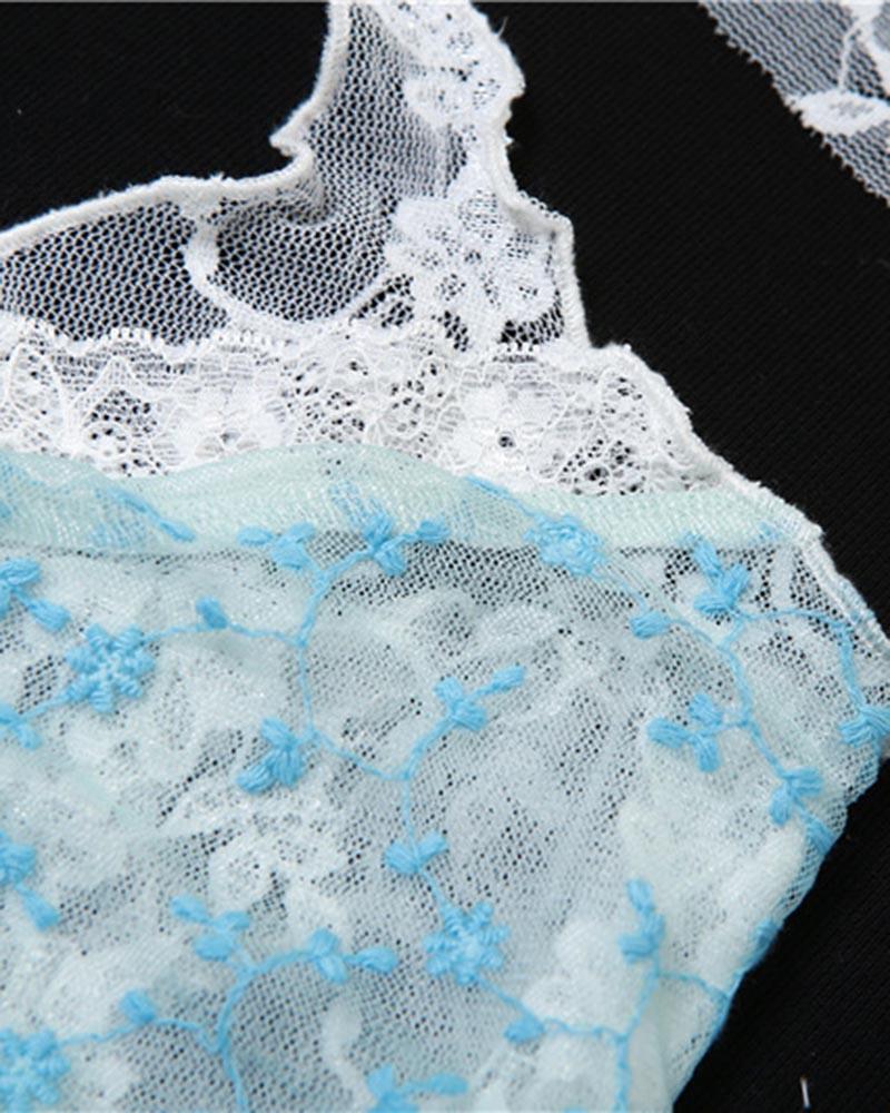 Blue Strappy Cami Top with Lace Details